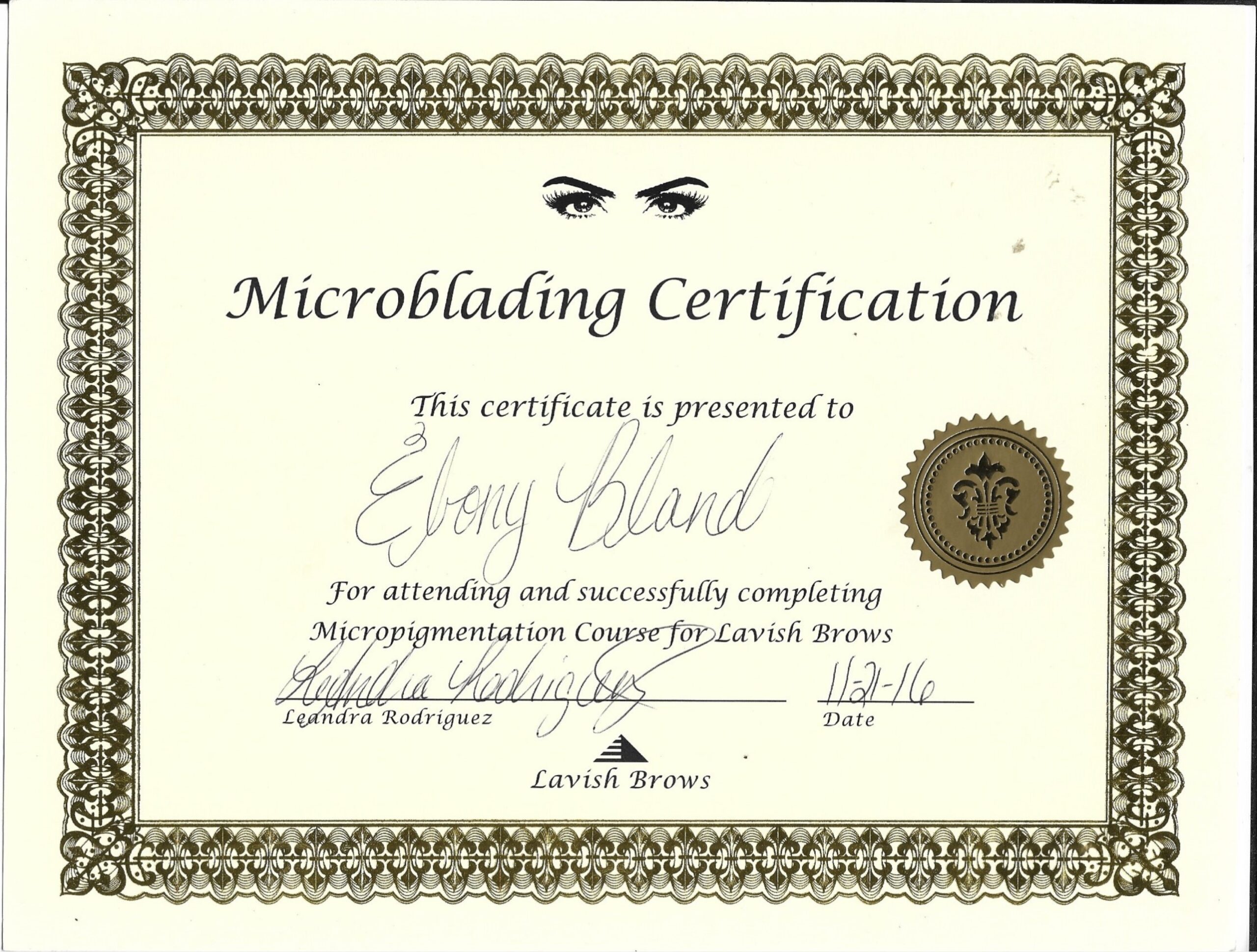 Micro blading Certificate
